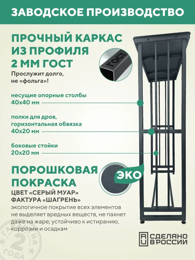 Дровница уличная металлическая с крышей. 1500х500х2000, серый