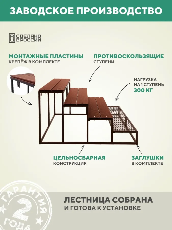 Лестница для крыльца 1500 мм ДПК Шоколад 4 ступени ДПК+ПВЛ