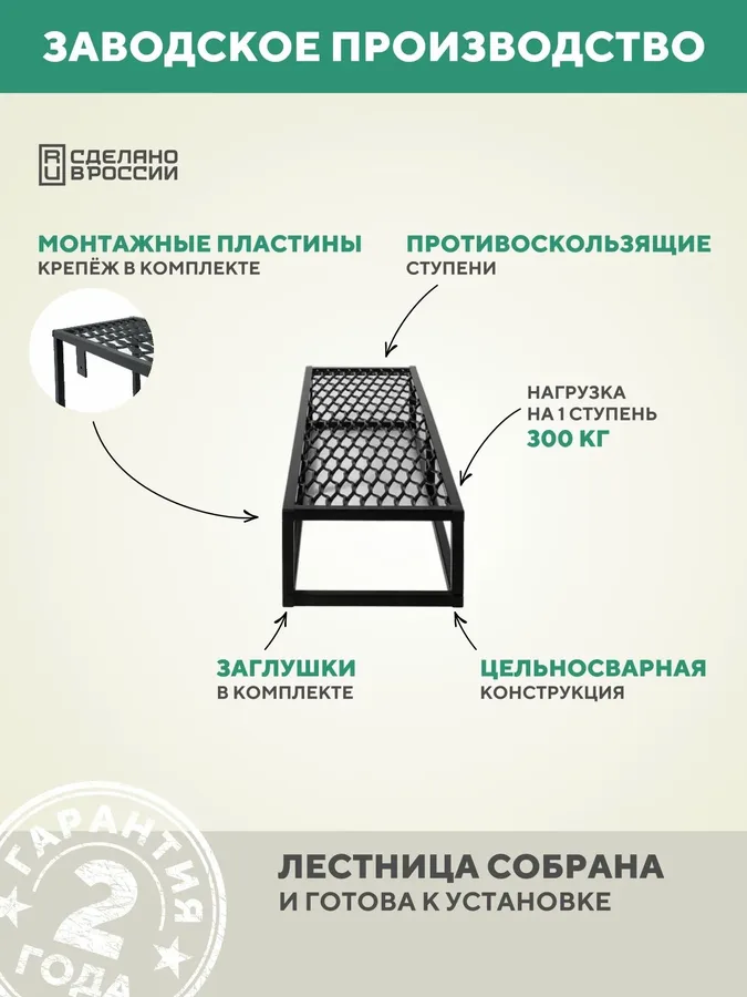 Приставная ступень 1000 мм ПВЛ черный для лестницы крыльца