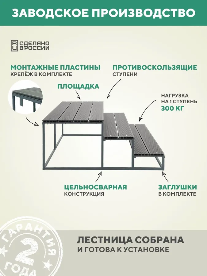 Металлоконструкция Лестница для крыльца 3 ступени 800 мм ДПК Серый
