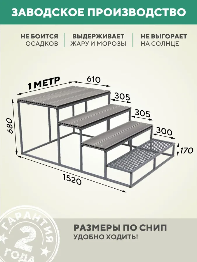 Металлическое крыльцо 1000 мм ДПК Серый из ДПК+ПВЛ