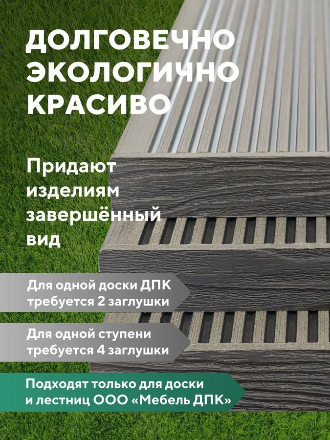 Заглушка террасной доски ДПК Серая, комплект 4 штуки