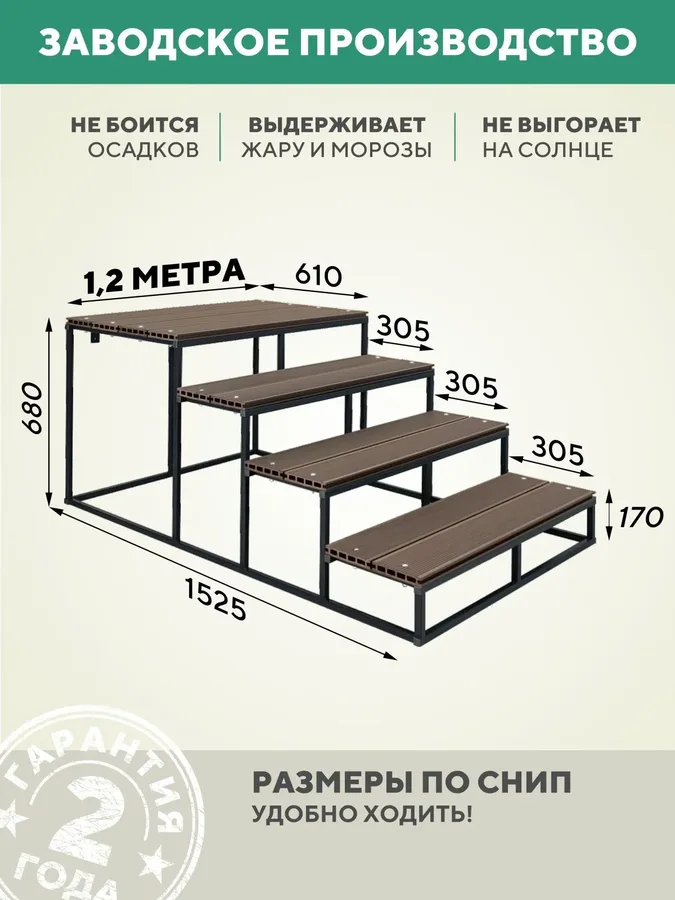 Детали лестницы для крыльца 1200 мм ДПК Венге
