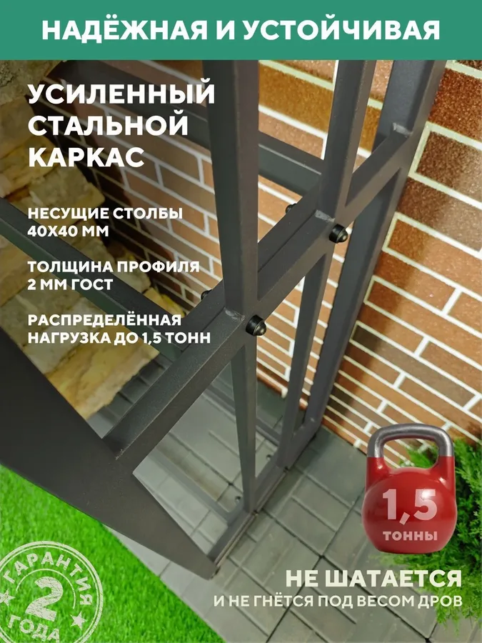 Дровница уличная металлическая с крышей. 1500х500х2000, серый