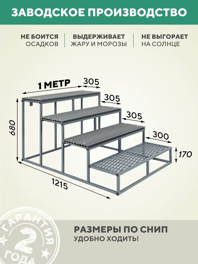 Детали лестницы для крыльца 1000 мм ДПК Серый