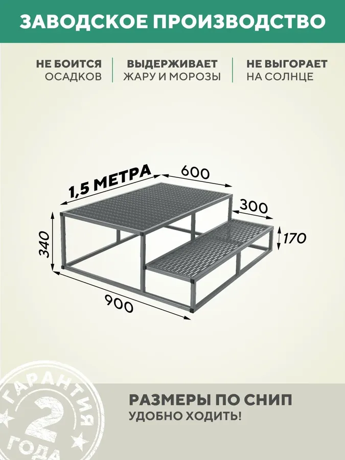 Лестница крыльцо 2 ступени 1500 мм ПВЛ серый ступени для крыльца