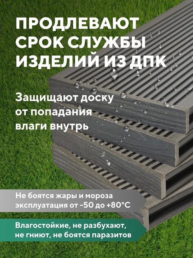 Заглушка террасной доски ДПК Серая, комплект 4 штуки