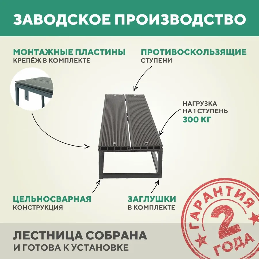 Ступенька для крыльца металлическая ДПК серый, ширина 1000 мм