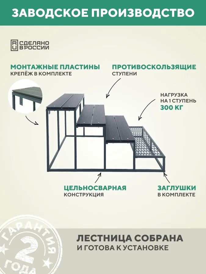 Детали лестницы для крыльца 1000 мм ДПК Серый