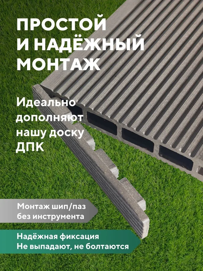 Заглушка террасной доски ДПК Серая, комплект 4 штуки
