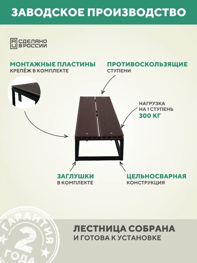 Приставная ступень 1200 мм ДПК Венге для лестницы крыльца