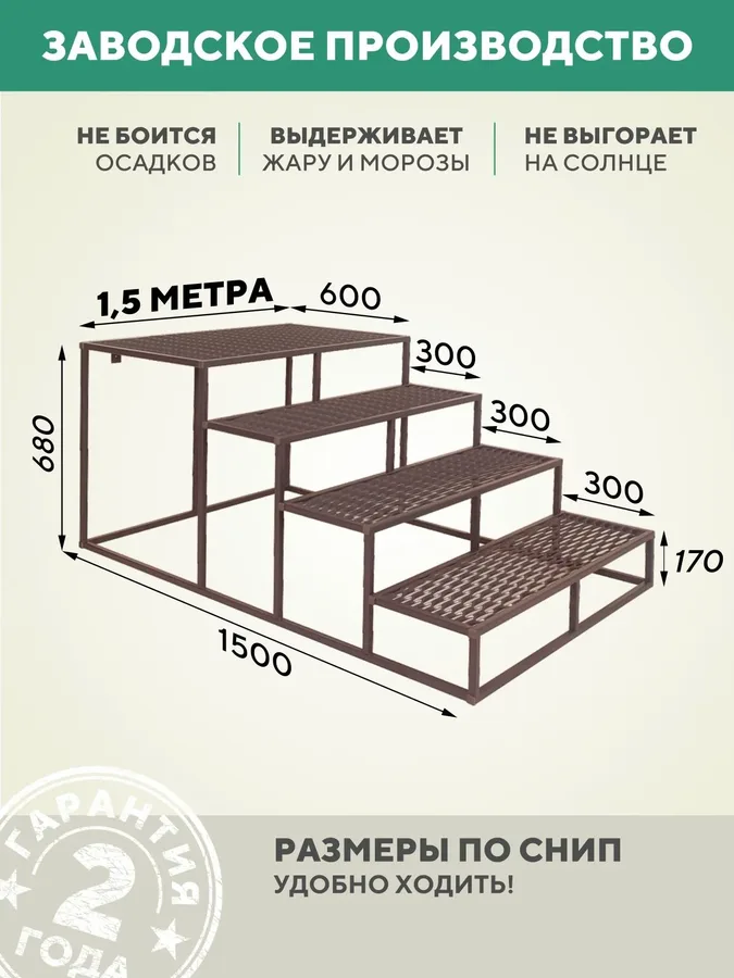 Детали металлического крыльца 1500 мм ПВЛ шоколад