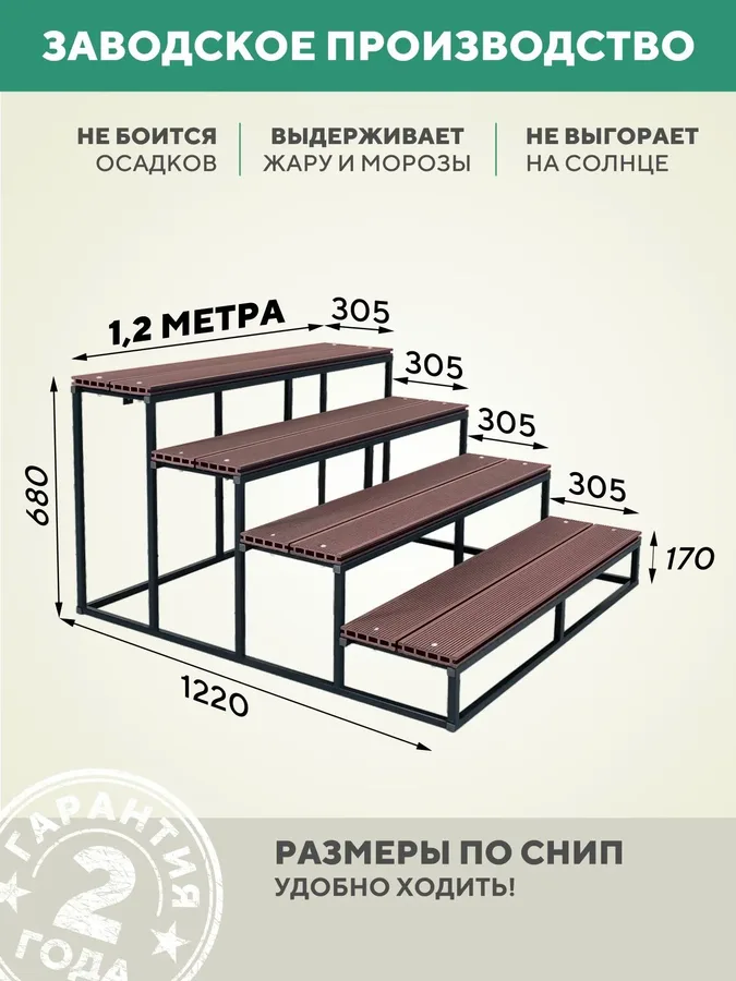 Детали лестницы для крыльца 1200 мм ДПК Венге