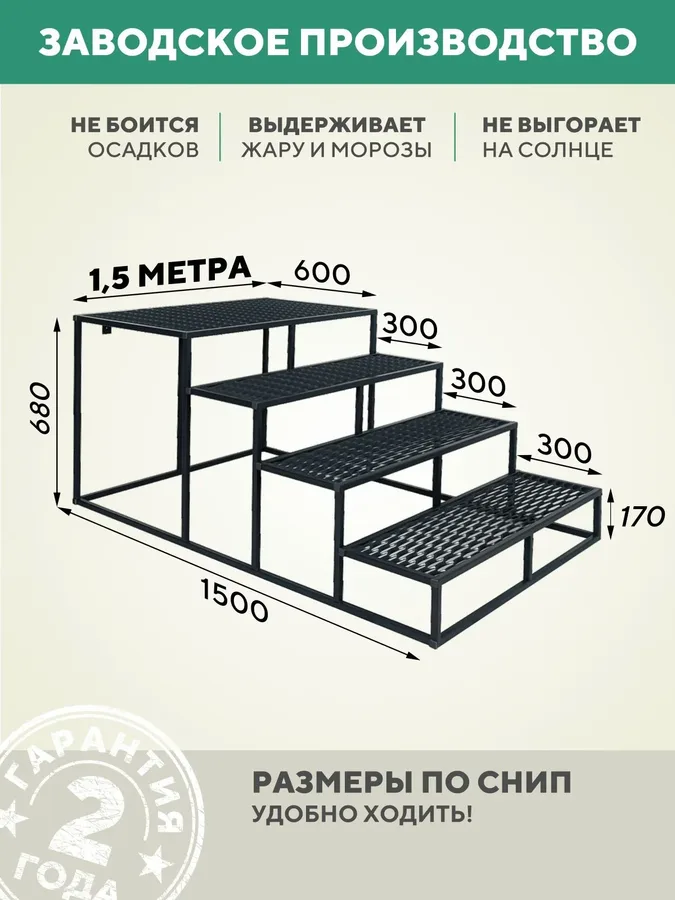 Крыльцо к дому 1500 мм ПВЛ черный с 4 ступенями