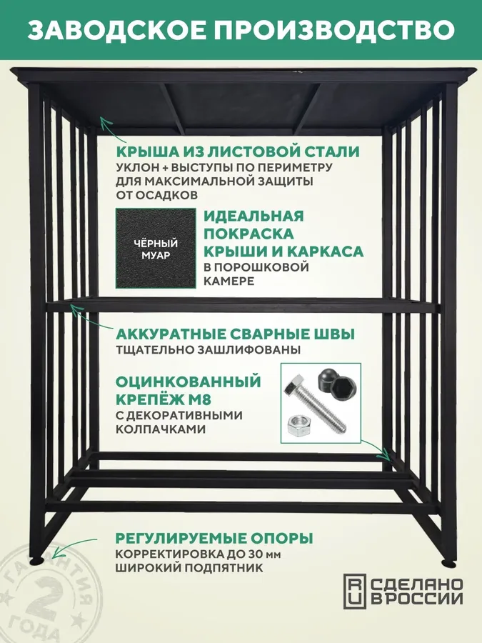Дровница уличная металлическая с крышей. 1500х800х2000