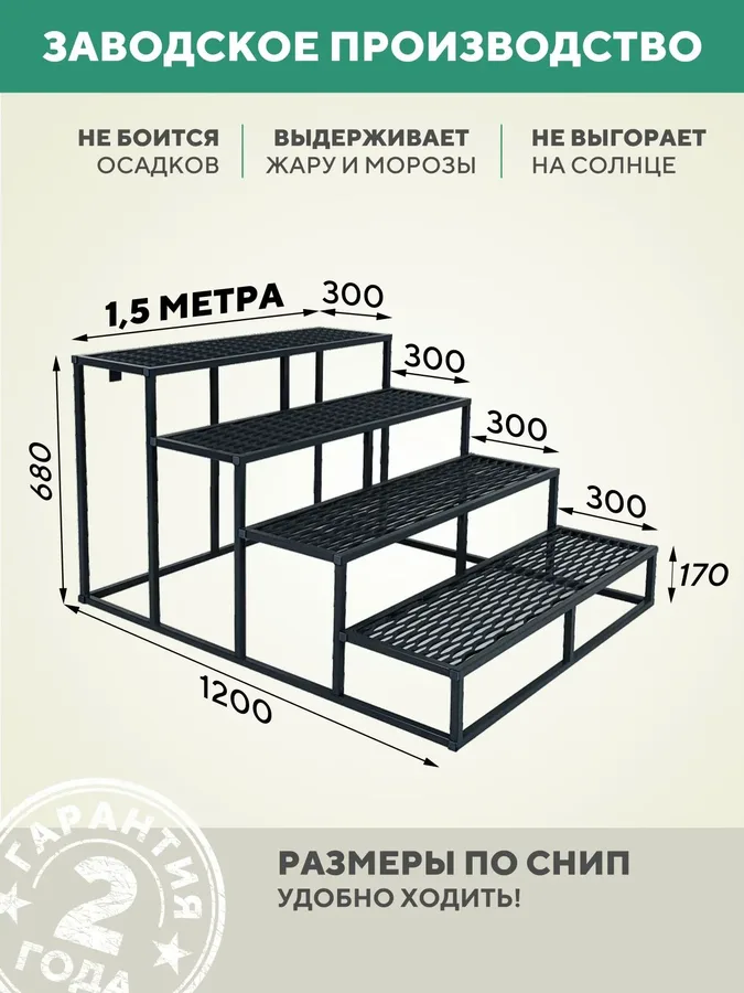 Ступени металлического крыльца 1500 мм ПВЛ черный