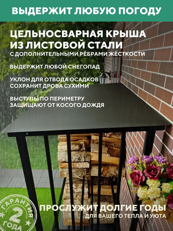 Дровница уличная металлическая с крышей. 1500х800х2000