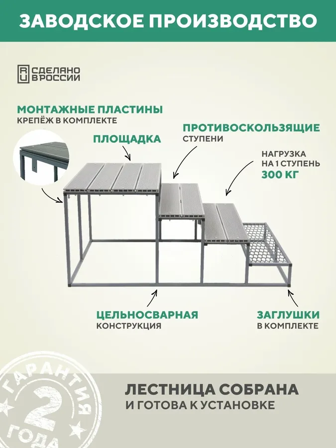 Металлическое крыльцо 1000 мм ДПК Серый из ДПК+ПВЛ