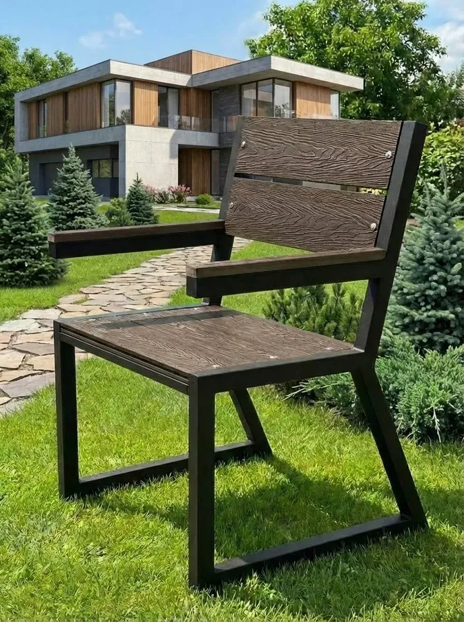 Кресло садовое уличное металлическое для дачи из ДПК, 66х46х95 см.