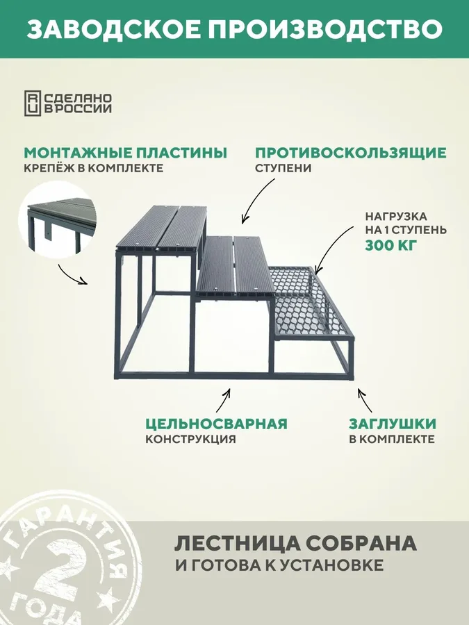 Лестница крыльцо 3 ступени 1200 мм ДПК Серый детали конструкции
