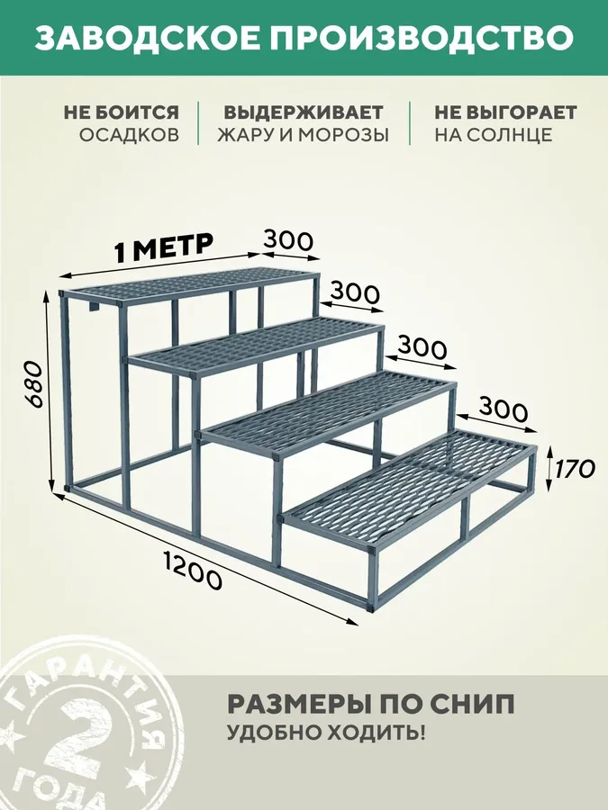 Крыльцо к дому 1000 мм ПВЛ серый с 4 ступенями