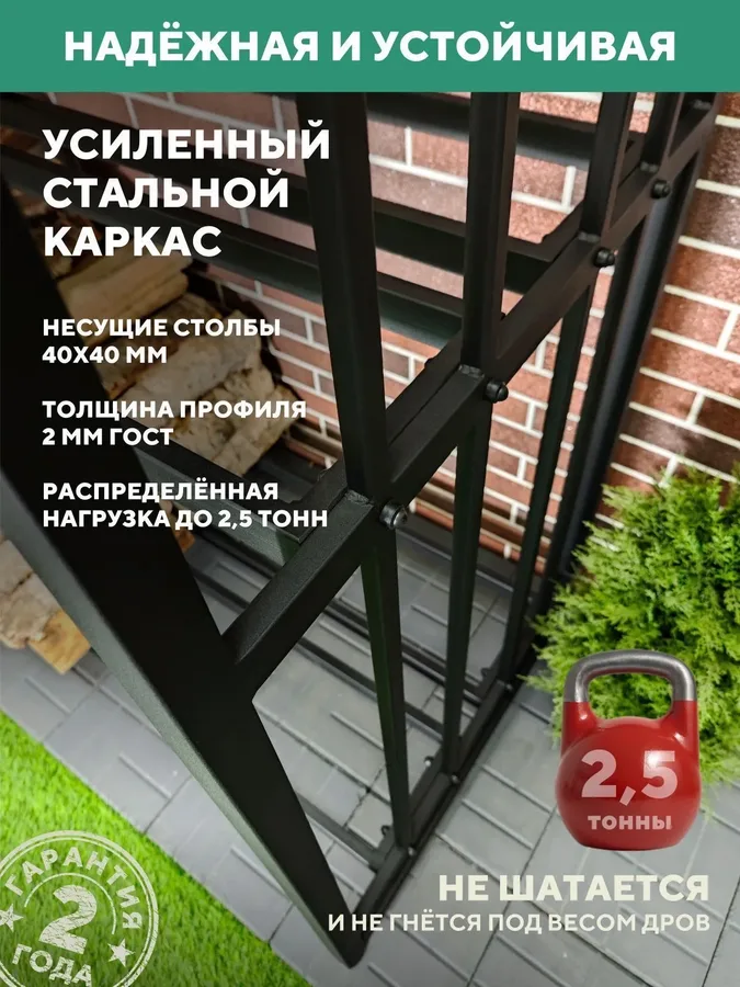 Дровница уличная металлическая с крышей. 1500х800х2000