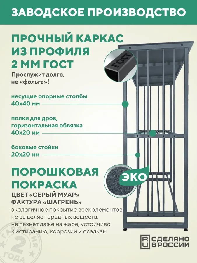 Дровница уличная с крышей металлическая 1500х800х2000, серый