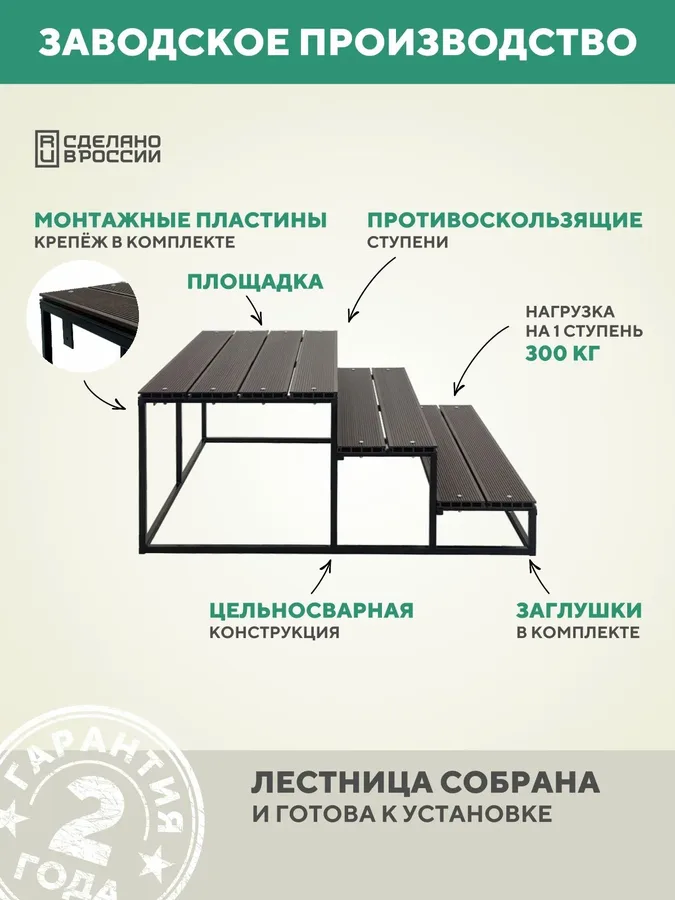Детали лестницы крыльцо 3 ступени 1500 мм ДПК Венге