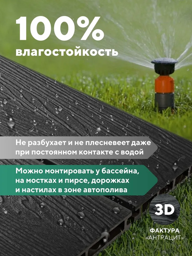 Террасная доска "Свабрика" 3D-фактура 150 мм, цвет антрацит