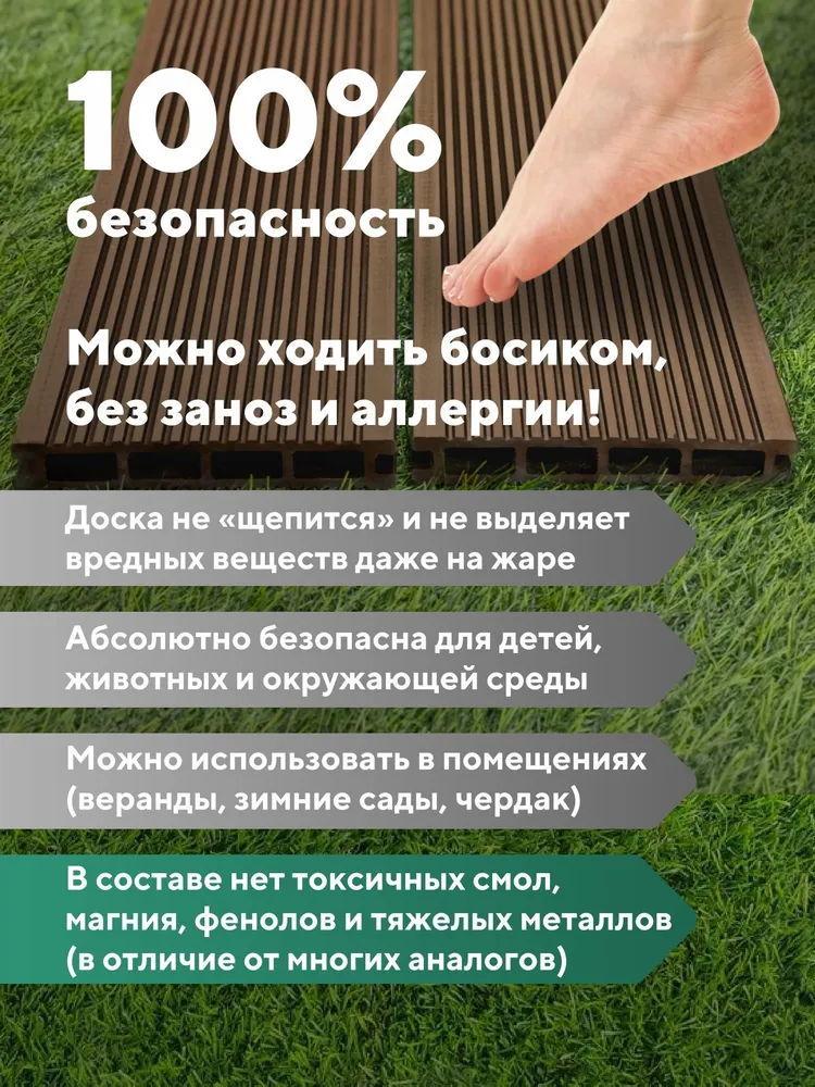 Террасная доска "Свабрика" Вельвет 150 мм, цвет коричневый