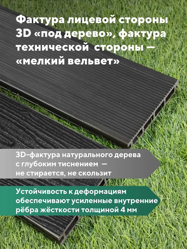 Террасная доска "Свабрика" 3D-фактура 150 мм, цвет антрацит