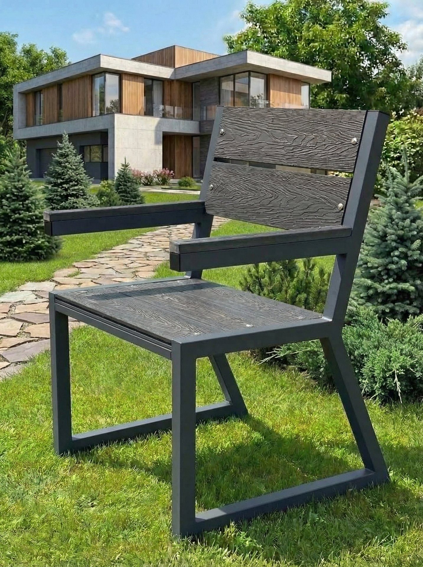 Кресло садовое уличное металлическое из ДПК, 66х46х95 см.