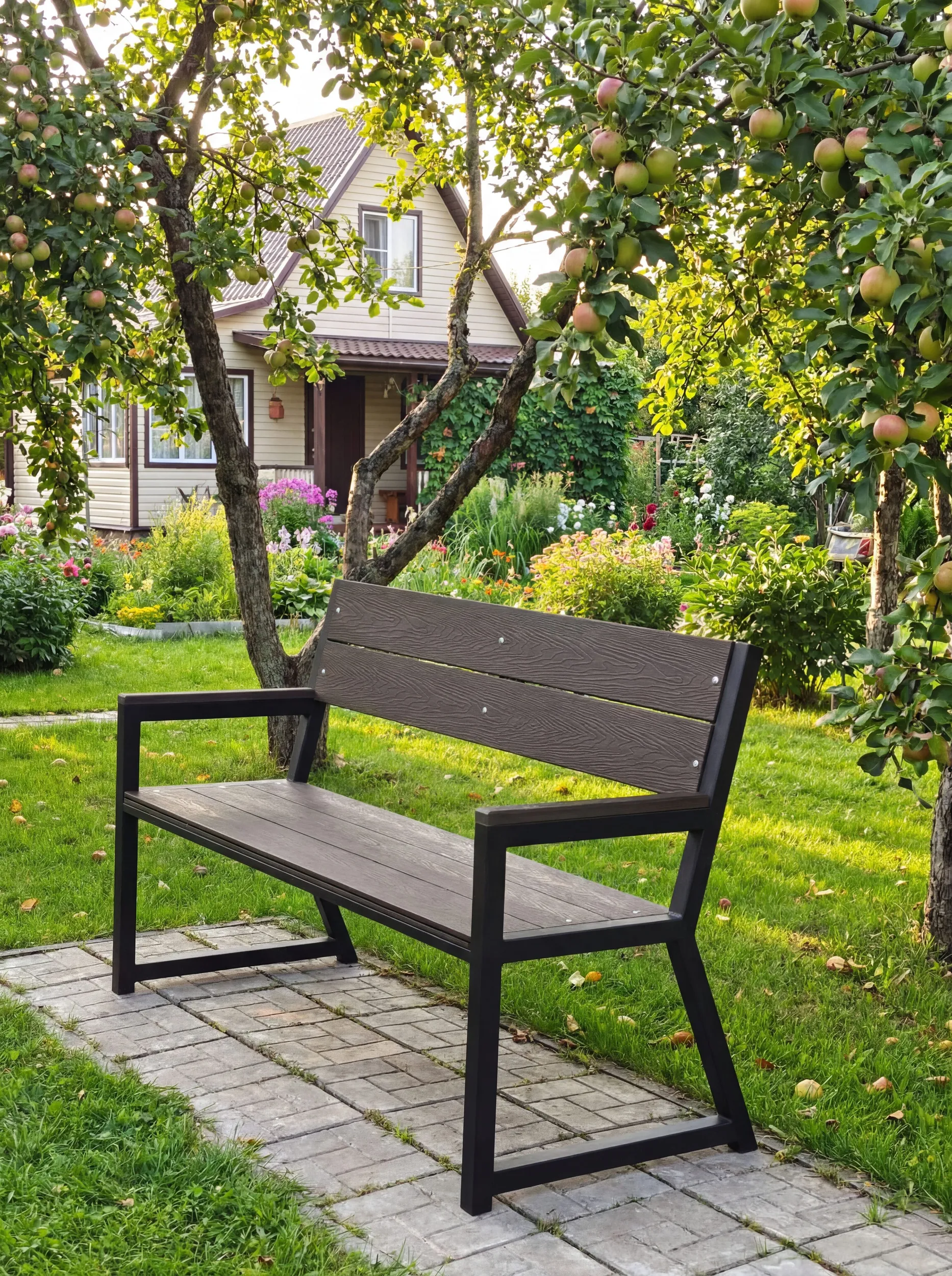 Скамейка садовая металлическая, для дачи Гамма 150х46х95, цвет Венге