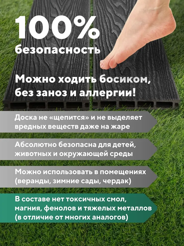 Террасная доска "Свабрика" 3D-фактура 150 мм, цвет антрацит